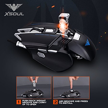 Gaming Mouse 4000DPI 7 Buttons Customized Weight Tunning Palm Rest Replaceable High Precision Optical Ergonomic Design Mice for Pro Gamer XSOUL RAPTOR XM3 - BLACK
