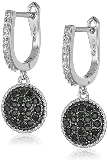 Sterling Silver Black and White Cubic Zirconia Round Dangle Earrings