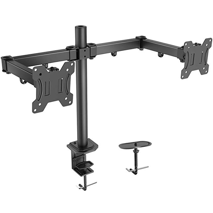 Dual Arm Monitor Mount, Full Motion Height Adjustable Desk Riser Stand with C-Clamp Installation for Two 13 to 27 inch Computer Screens, up to 17.6lbs Each Arm by HUANUO