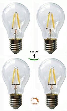 SleekLighting 4 Watt A19 LED Filament Dimmable General Purpose Household Light Bulb Warm White 2700K E26 Medium Base 4 PACK