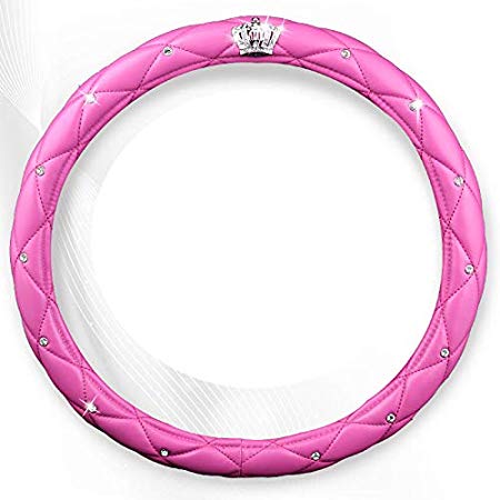 Fangfei Car Steering Wheel Cover for Girls & Women - Cute and Pink, natural Latex Non-toxic and odorless Safe Driving (pink - Diamonds)