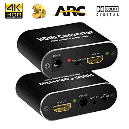 4K HDMI Audio Extractor, HDMI to HDMI   Digital Optical TOSLINK (SPDIF)   3.5mm Audio Stereo Audio Converter Adapter Support ARC 3D PS4 Pro Roku Xbox One Etc