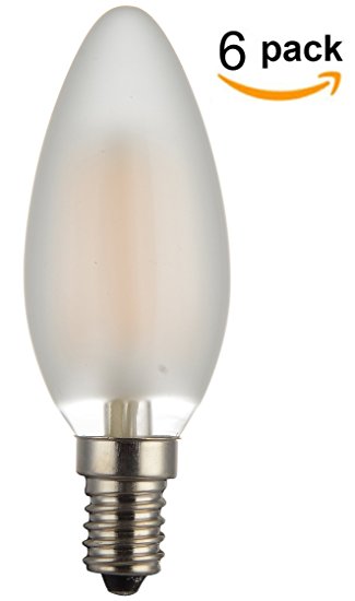 COOLWEST LED Filament Candelabra Light Bulb, Frosted Glass, E12/4Watt, 120V No-Dimmable ,3000K Warm White, Replacement for 40 Watt Incandescent Bulb,Pack of 6 Units