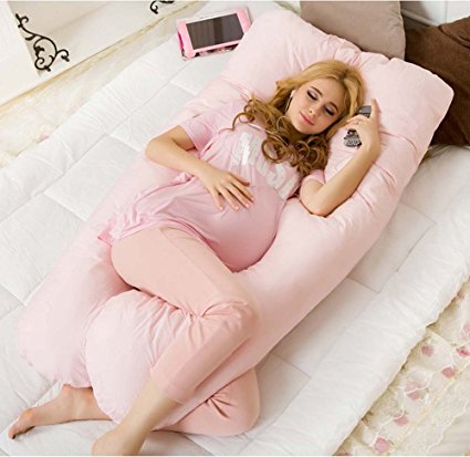 Meiz U Shaped Comfortable Contoured Body Pregnancy Maternity Pillow, 360° Total Body Support for Head, Back and Belly! Come with Double Zippered Cover - Firm (Pink)