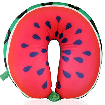 MDRN Life Neck Pillow for Kids & Adults - Microbead Travel Neck Pillow for Sleeping and Cervical Support - Watermelon