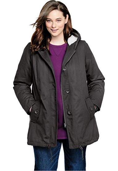 Woman Within Plus Size Hooded Parka Jacket Has A-Line Shaping - Dark Charcoal, 28 W