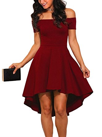 Angelady Women Sexy Off Shoulder Sleeve Flared Swing Party Skater Summer Dress