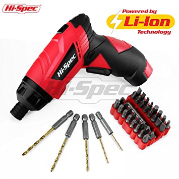 Hi-Spec 3.6V 1300mAh Li-ion Cordless Electric Power Screwdriver with 38 Piece Drill & Screwdriver Bit Set. Novel Twist-Change Grip Position, 8 Torque Settings & LED for DIY Repairs, Assembly & Maintenance in the Home, Workplace and Garage