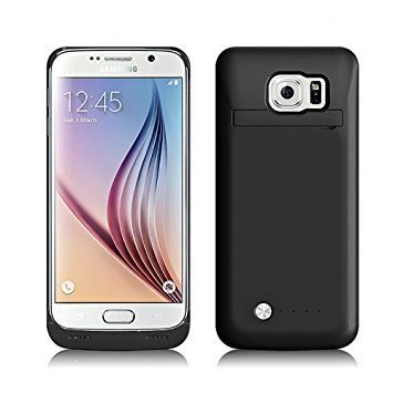 SAVFY Galaxy S6 Backup Battery Case - 4200mAh External Backup Power Battery Charger Case Cover with Kickstand for Samsung Galaxy S6 G9200 (Black)