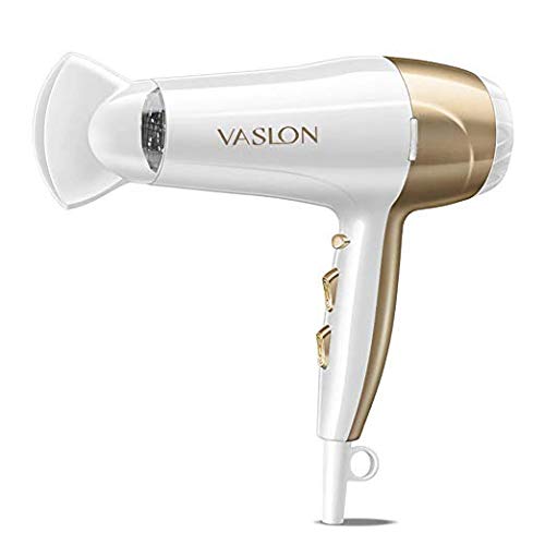 VASLON 1875W Lightweight Negative Ions Hair Blow Dryer with Concentrator Nozzle 2 Speed and 3 Heat Settings Cool shot button DC Motor White (White)