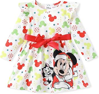 Disney Princess Cinderella Ariel Frozen Elsa Ruffle Sleeve Dress Minnie Mickey Mouse Clothes Baby to Toddler