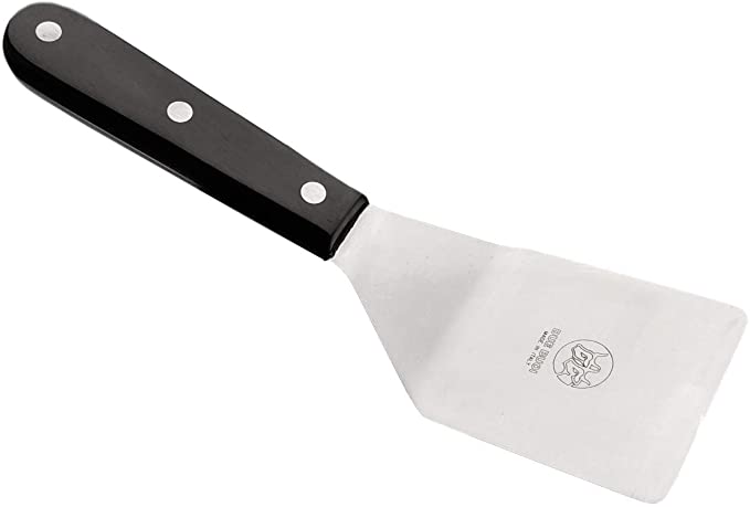 DUE BUOI Small Spatula dimension 2"1/2 X 2"1/2. Solid stainless steel. Professional quality restaurant. Kitchen bbq grill griddle pastry. Hamburger. Full Tang Triple Riveted. ICQ Approved.