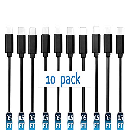Mopower Short USB Type C Cable,10 Pcs 0.5FT High Speed USB 2.0 A Male to USB C Male Charge and Sync Cables for Samsung Galaxy Note 9 8 S10 S9 Plus,LG G7 G6 V35 V30,Motorola,Nexus 6P 5X Black (10-PACK)