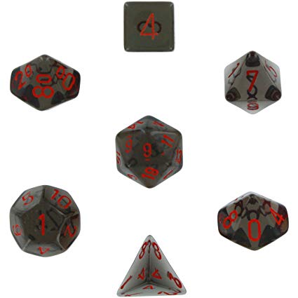 Polyhedral 7-Die Translucent Dice Set - Smoke with Red