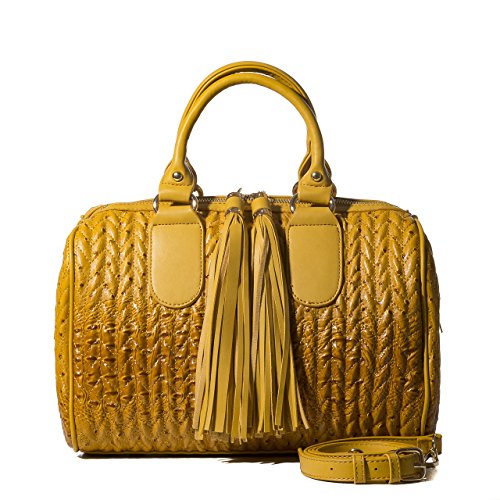 Handbag Republic Womens Vegan PU Leather Top Handle Handbag Tube Satchel Style Two Tassel Zipper Closure