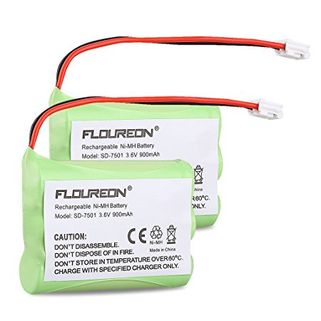 FLOUREON 2-Pack 3.6V 900mAh Ni-MH Cordless Phone Batteries for Motorola SD-7501 MD7161 MD7161-3 525735-001AT-T/Lucent 89-1323-00-0 27910