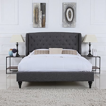 Classic Dark Grey Box-Tufted Shelter Bed Frame (Full)