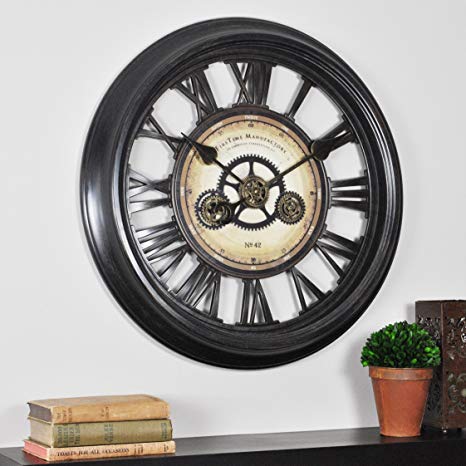 FirsTime & Co. Gear Works Wall Clock, 24", Metallic Black