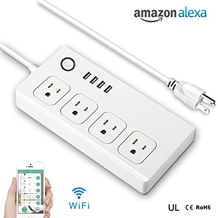 WiFi Smart Power Strip, Foseal surge protector Smart Power Socket, 4 AC Outlet 4-USB with 5-Foot Cord, Timer Remote Control Anytime by Smart Phone,Works with Alexa, Voice Controlled by Amazon Echo