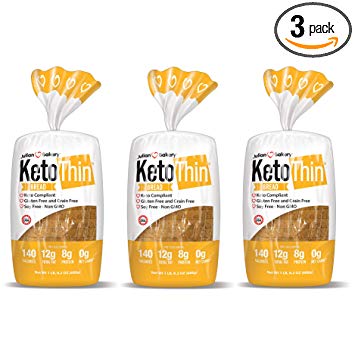 Keto Thin | Bread | 1 Carb | Gluten-Free | Grain-Free | (0 Net Carbs) | 100% Keto | (3 Pack)