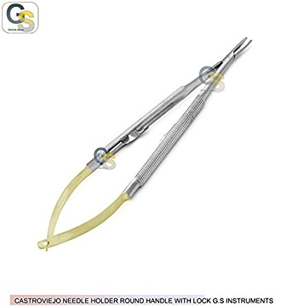 GOLD HANDLE PREMIUM O.R HIGH GRADE CASTROVIEJO NEEDLE HOLDER 5.5" STRAIGHT WITH LOCK (DDP QUALITY)