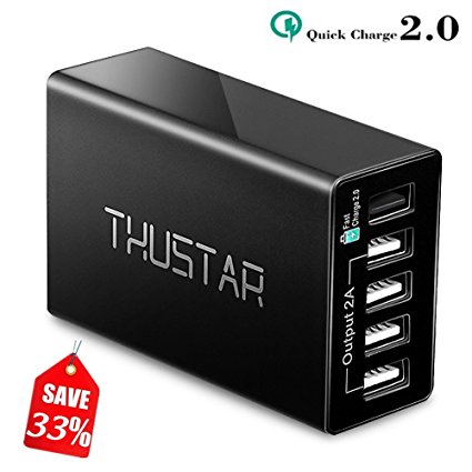 Multiple USB Charger, THUSTAR Quick Charge 2.0 50W Multi-Port USB Desktop Charging Station with Smart IC Technology(Black)