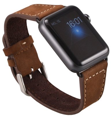 Apple Watch Genuine leather real strap watch band Suede band with 2 x metal buckle black Adapter Replacement Connector Luxury 1 pair 42 mm Basic, Sport, Edition - in Brown by OKCS
