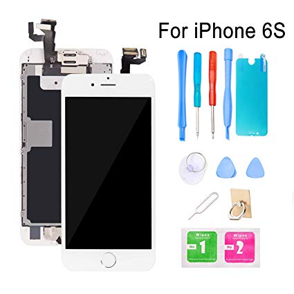 recyco For iPhone 6S Screen Replacement Display - New LCD with Home Button Front Camera   Proximity Sensor   Ear Speaker Full Touch Digitizer Assembly Frame   Tools (White Color)