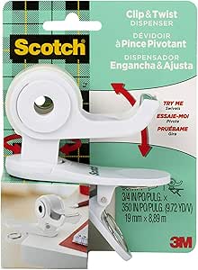 Scotch Desktop Tape Dispenser, White, Great for Gift Wrapping, 1 Dispenser (C19-CLIP-W-CCW)