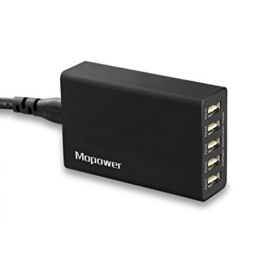 Mopower 36 Watt 7.2A Universal Portable USB Charger with Auto Detect Technology, 5-Port-Black