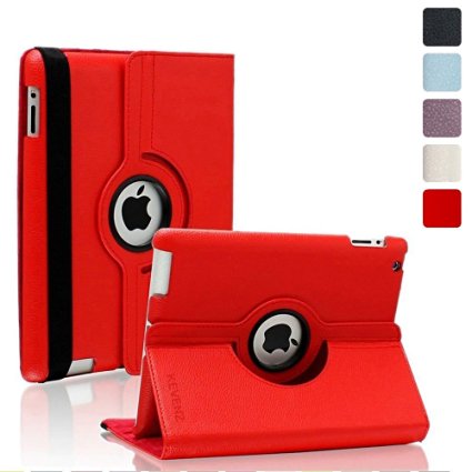 KEVENZ K401RED 360 Degree Rotating Folio Case with Automatic Wake/Sleep Feature for iPad 2,3 and 4 - Red