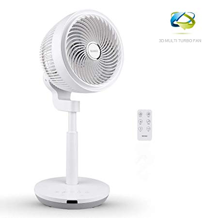 Air Circulator Fan, 3D Oscillating Pedestal Fan with 3 Modes, 4 Variable Speed Control, 7h Timer, LED Light Display, Adjustable Height and Free Installation