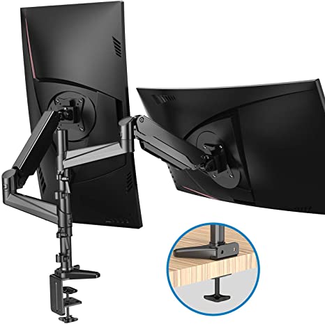 HUANUO Dual Monitor Mount Stand - Aluminum Gas Spring Arm Height Adjustable Monitor Desk Mount VESA Bracket for 2 17 to 32 Inch LCD Computer Screens with C Clamp, Grommet Base