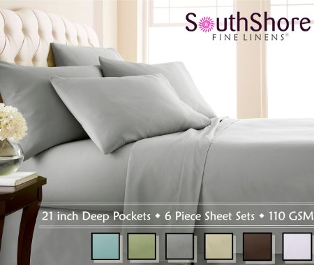 Southshore Fine Linens Extra Deep Pocket Sheet Set, Queen, 6 Piece, Steel Gray