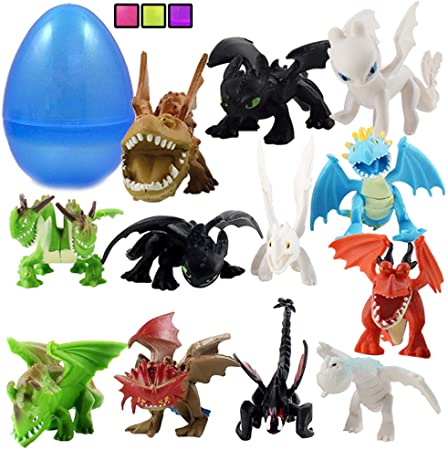 Totem World 12 How to Train Your Dragons Figures with Jumbo Egg Storage, 1.5-2.5" Tall Mini Figure Toys for Kids Deluxe Cupcake Cake Toppers Party Favor Decoration