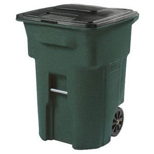 Toter 025596-R1GRS Residential Heavy Duty 2-Wheeled Trash Can with Attached Lid, 96-Gallon, Greenstone