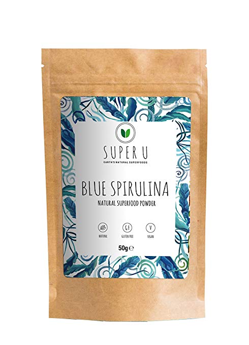 Blue Spirulina Powder by Super U - 100% Natural Phycocyanin Powder 50g (50 servings), Natural Blue Food Colouring