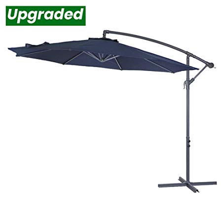 Crestlive Products Upgraded 10 ft Patio Offset Cantilever Umbrella Outdoor Hanging Umbrella with Crank and Cross Base, Gray Umbrella Pole and Ribs (Navy Blue)