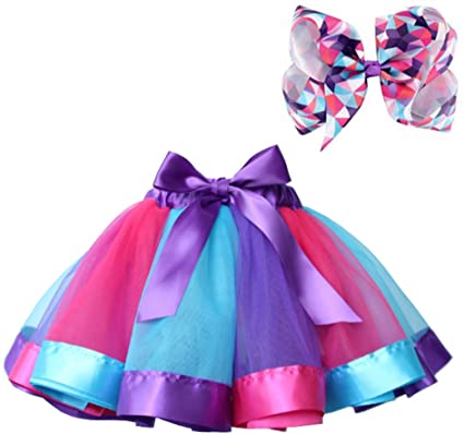 BGFKS Layered Ballet Tulle Rainbow Tutu Skirt for Little Girls Dress Up with Colorful Hair Bows