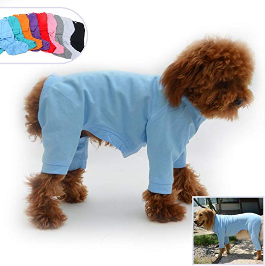 Lovelonglong Four Feet Dog Lightweight Pajamas, Pure Cotton Dog Jumpsuits 4 Legs Dog Onesies T-Shirt Stylish PJS Puppy Costume for Large Medium Small Dogs