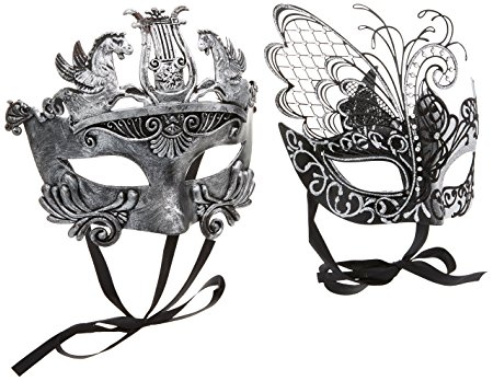 Silver / Black Flying Butterfly Women Mask & Silver Roman Warrior Men Mask Venetian Couple Masks For Masquerade / Party / Ball Prom / Mardi Gras / Wedding / Wall Decoration