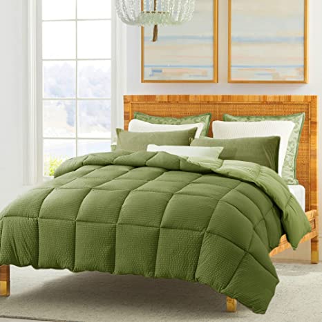 KASENTEX All Season Quilted Down Alternative Comforter, Cozy Fluffy Ultra Soft Plush Luxury Brushed 100% Microfiber Bedding Reversible Duvet Insert, Dark Sage Green, Queen Size