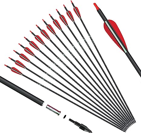 KESHES Archery Carbon Hunting Arrows for Compound & Recurve Bows - 30 inch Youth Kids and Adult Target Practice Bow Arrow - Removable Nock & Tips Points (12 Pack)