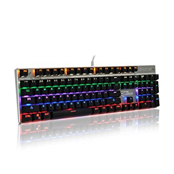 Hcman Teamwolf Mechanical Gaming Keyboard Aluminum Alloy Panel LED Backlit, 104 Keys, Blue Switch (Black keycap)