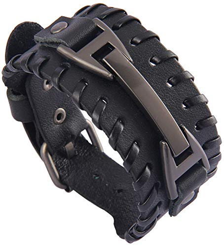 Jenia Punk Leather Cuff Bracelet Braided Bracelets Rock Leather Wristbands Adjustable Gothic Wrap Bracelet for Men, Boy, Women