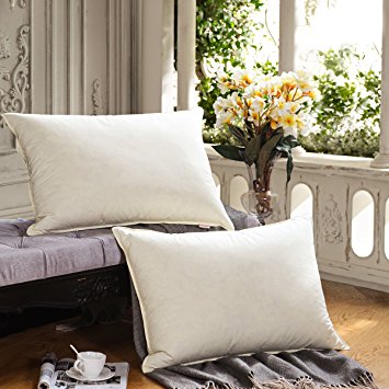 SNOWMAN Down and Feather Blended Filling Pillows,Ultra Soft For Neck Pain Sleeping,600 Thread Count Cotton Cover,Ivory Color,Set of 2