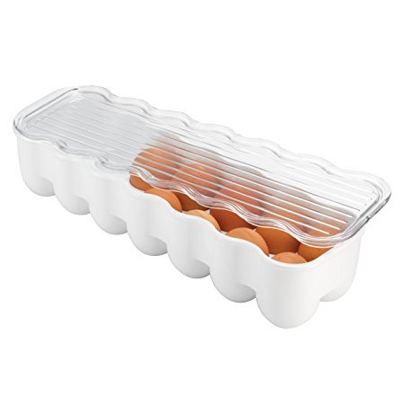 mDesign Refrigerator Storage Organizer for Kitchen, Covered Egg Holder, 14 Eggs - White/Clear