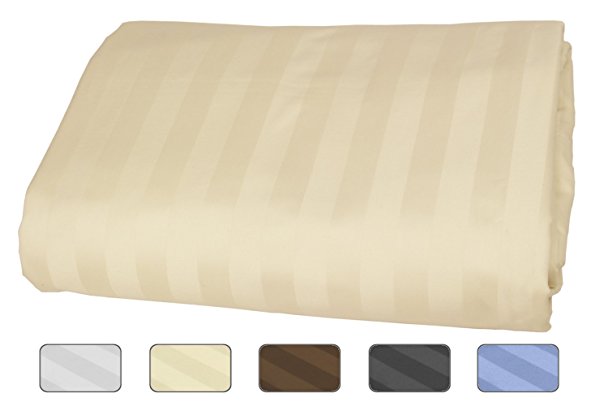 American Pillowcase 100% Egyptian Cotton Luxury Striped 540 Thread Count Fitted Sheet with Wrinkle Guard - Twin XL, Ivory