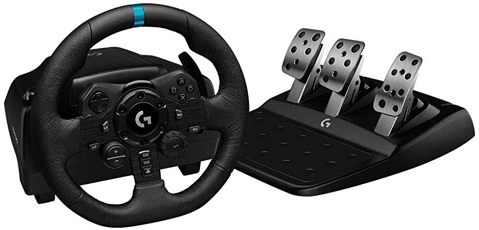 Logitech G923 Racing Wheel and Pedals for PS 5, PS4 and PC Featuring TRUEFORCE up to 1000 Hz Force Feedback, Responsive Pedal, Dual Clutch Launch Control, and Genuine Leather Wheel Cover