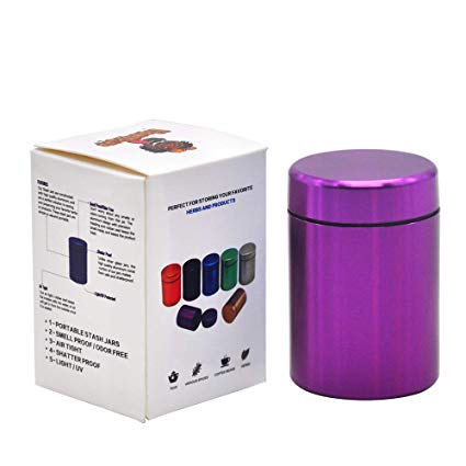 Stash Jar - Airtight Smell Proof Durable Multi-Use Portable Metal Herb Jar Container. Waterproof Aluminum Screw-top Lid Lock Odor -Purple